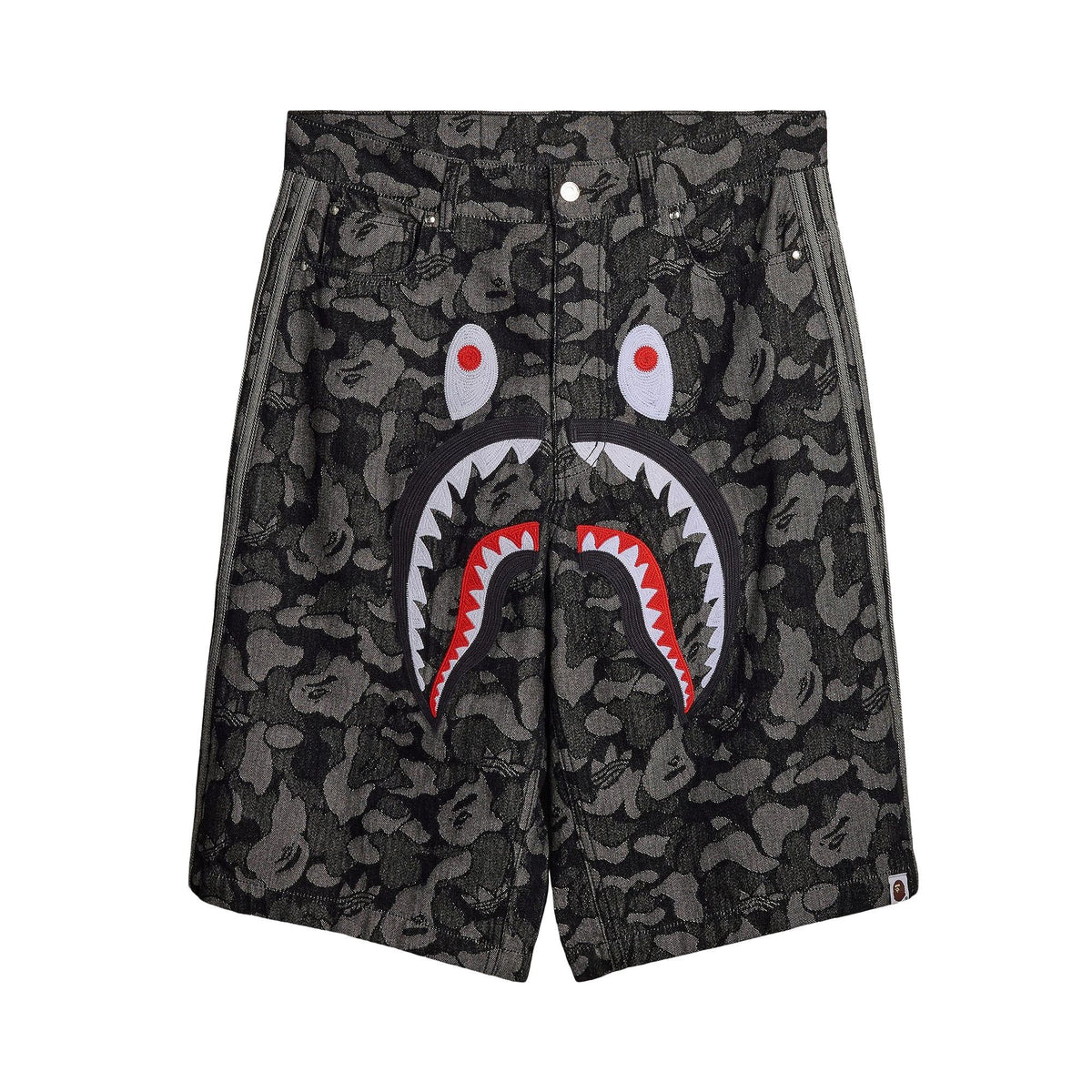 adidas x BAPE Camo Jacquard Shark Denim Jorts Black