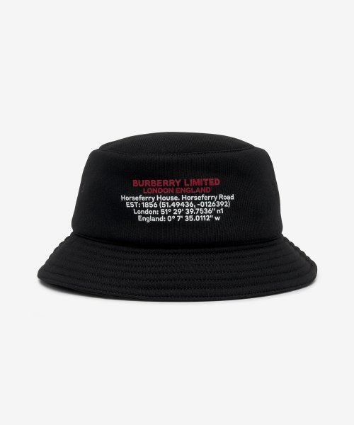 Burberry Location Print Cotton Bucket Hat Black white