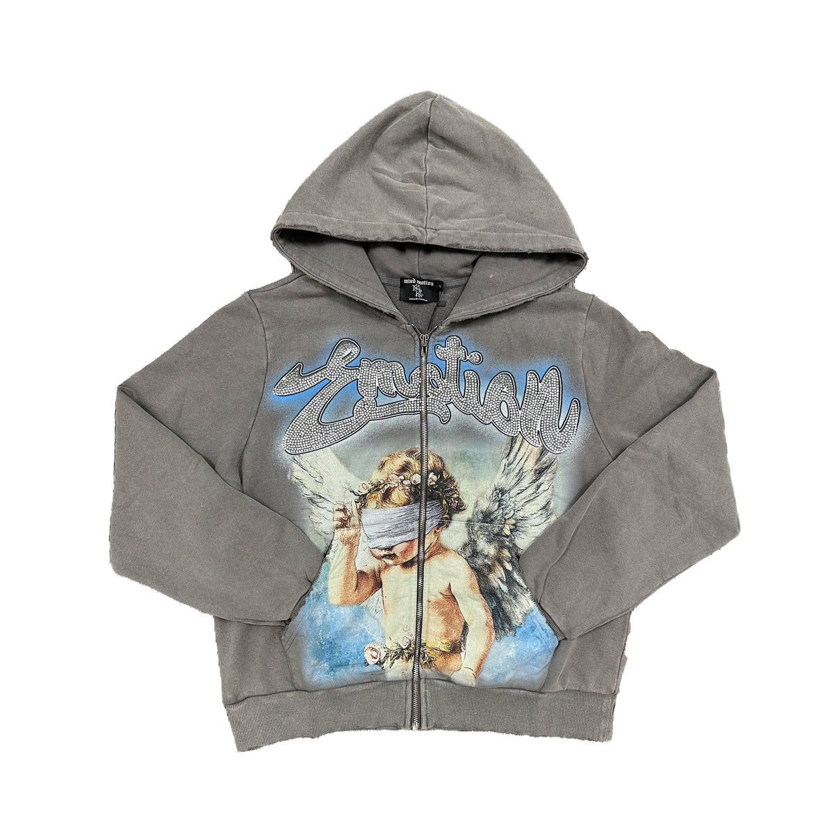 Mixed Emotion Rhinestone Hoodie Grey