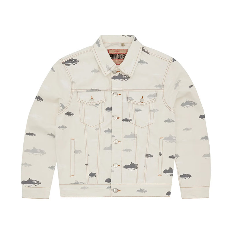 Corteiz Alcatraz Pattern Denim Jacket White