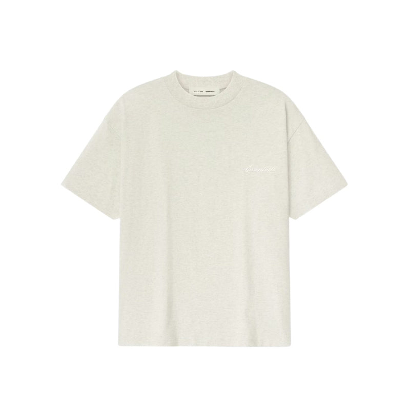 Fear of God Essentials Embroidered Classic Short Sleeve Tee in Oatmeal Heather