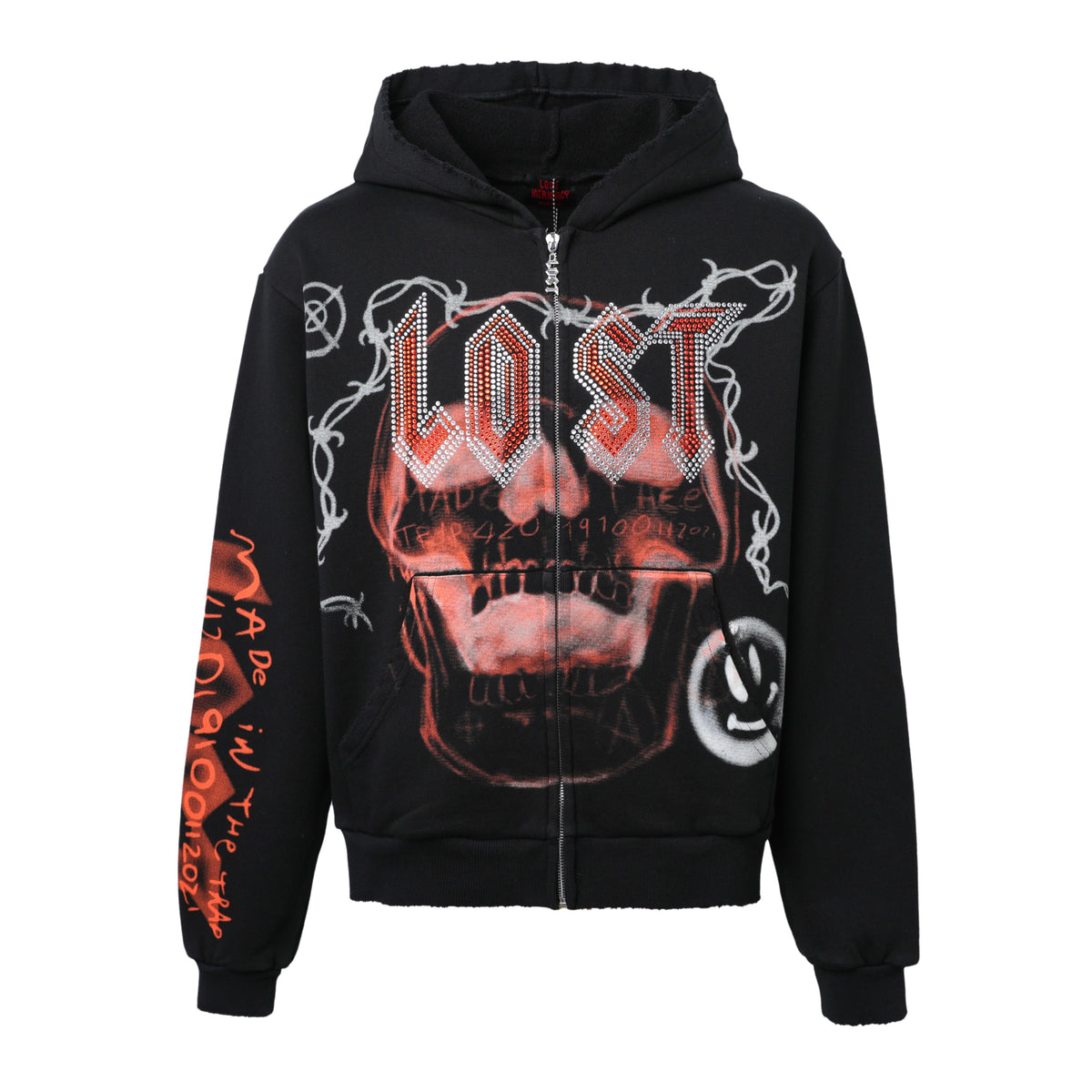 Lost Intricacy Orange Skull Bound Zip Up