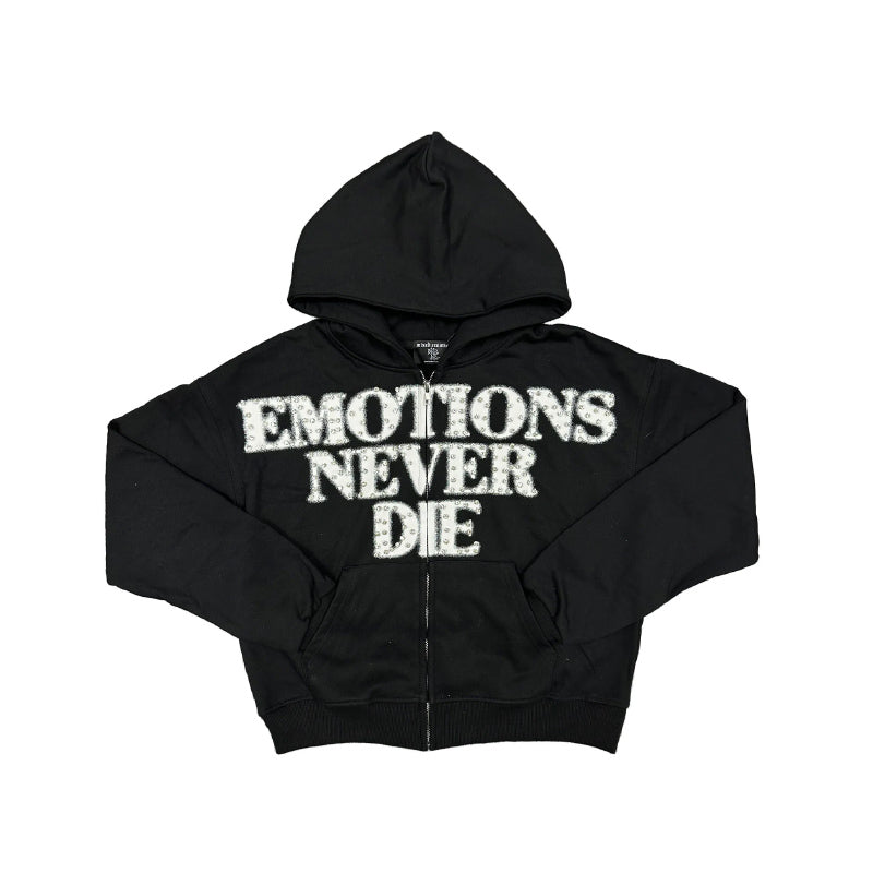 Mixed Emotion Black ‘End’ Rhinestone hoodie
