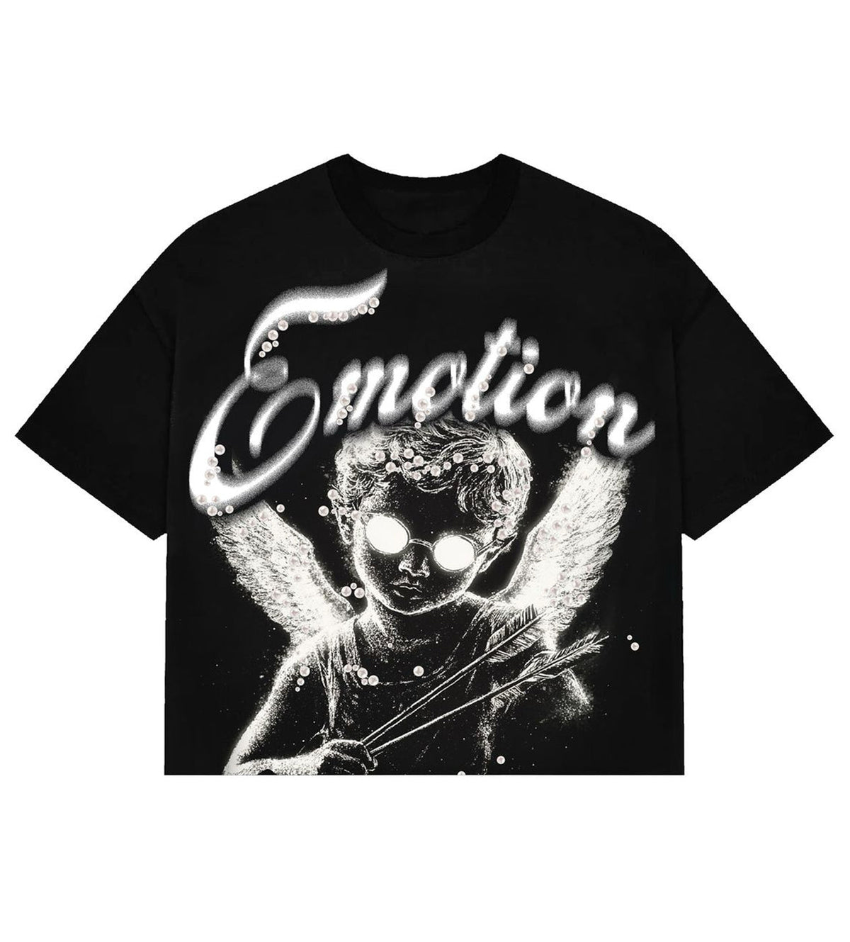 Mixed Emotion Pearl Cropped Tee (Black)