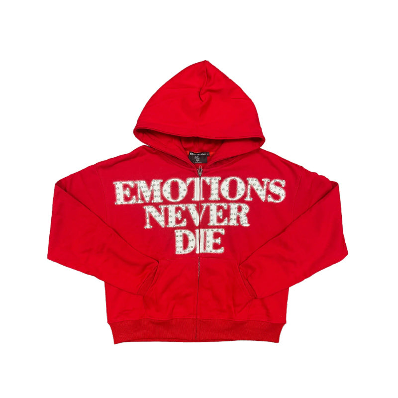 Mixed Emotions Red ‘End’ Rhinestone hoodie