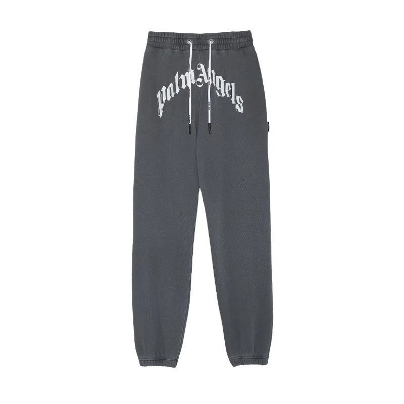 Palm Angels Curved Logo Sweatpants Black White
