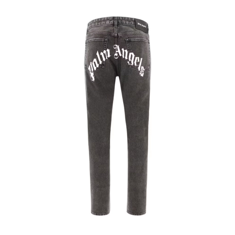 Palm Angels Logo Denim Straight Leg Jeans Black/White