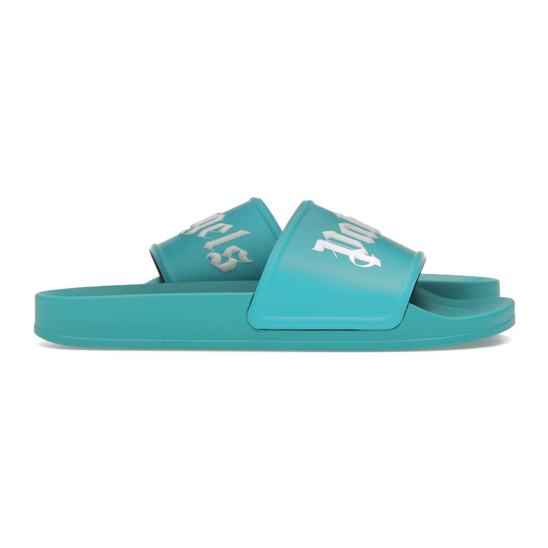 Palm Angels Logo Pool Slides Light Blue