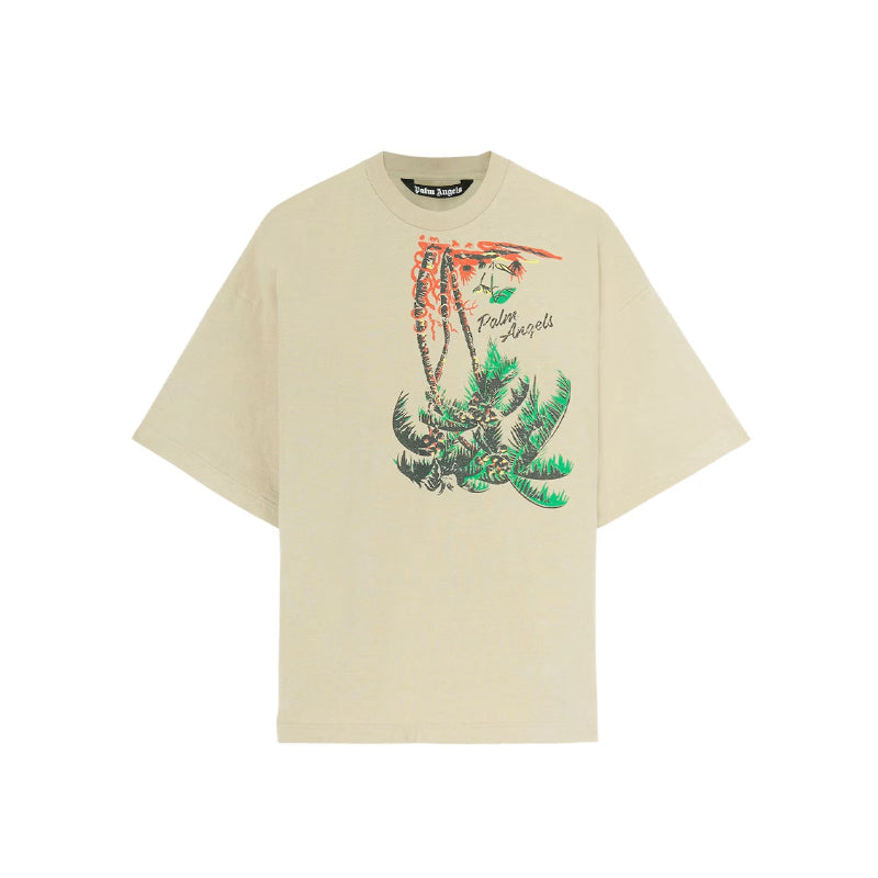 Palm Angels Upside Down Palm Tee Beige/Green
