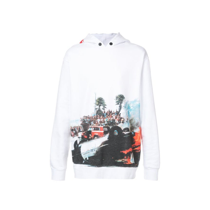 Palm Angels White Burning Car Hoodie