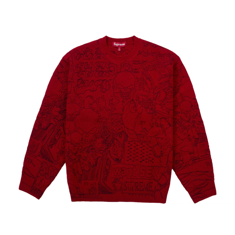 Supreme Collage Embroidered Sweater Red