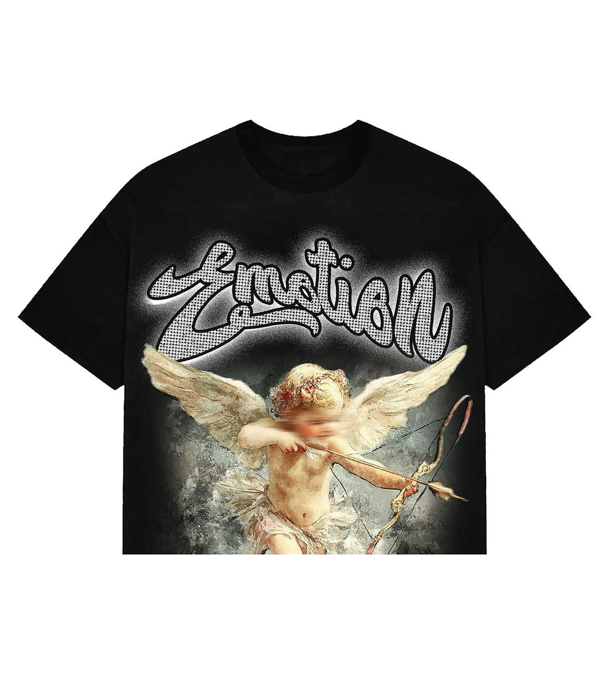 Mixed Emotions - Angel Cupid Rhinestone Black Tee