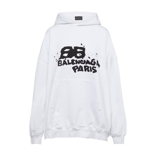 Balenciaga Hand Drawn BB Icon Large Fit Hoodie White/Black