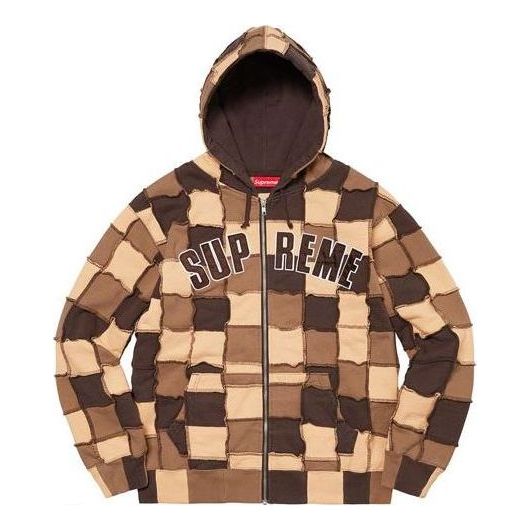 Supreme-Reverse Patchwork Zip Up Hooded Sweatshirt 'Brown Tan'