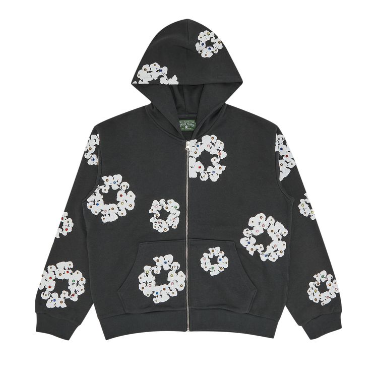 Denim Tears Rhinestone Wreath Zip Hoodie Vintage Black