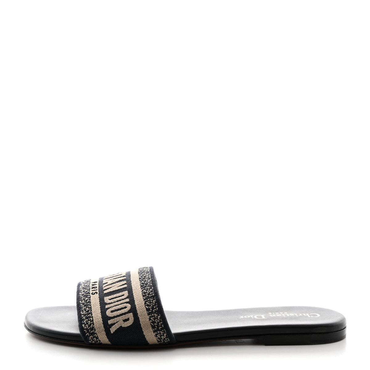 Dior Deep Blue/White Embroidered Canvas Dway Flat Slides