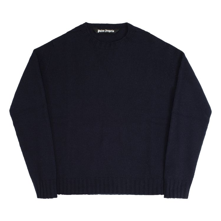 Palm Angels Back Curved Logo Sweater Blue Rec White