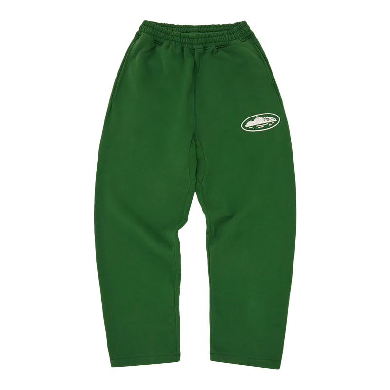 Corteiz Island Puff Print Open Hem Sweatpant Green