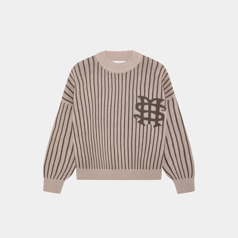 Eme Studios Badge Muddy Brown Stripes Knit Sweater