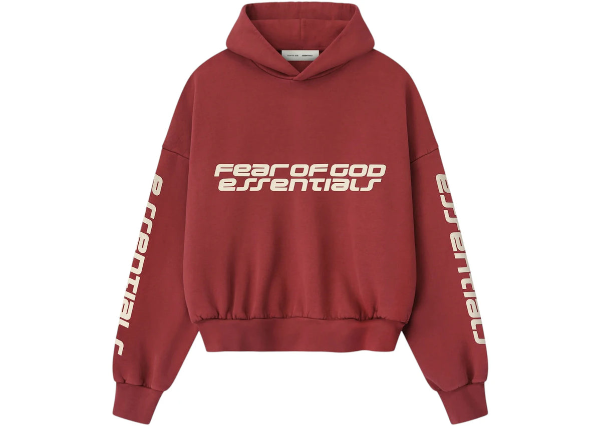 Fear of God Essentials Cropped Relaxed Hoodie Crimson