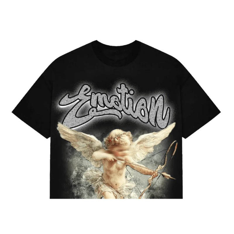 Mixed Emotion Rhinestone Cropped Black Tee