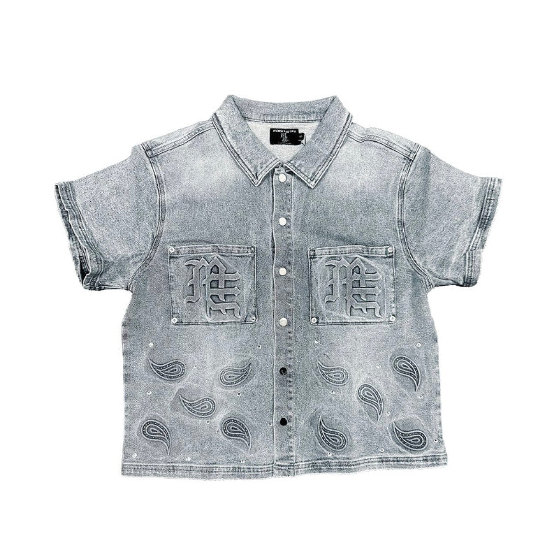 Mixed Emotions Paisley Denim Shirt Blue