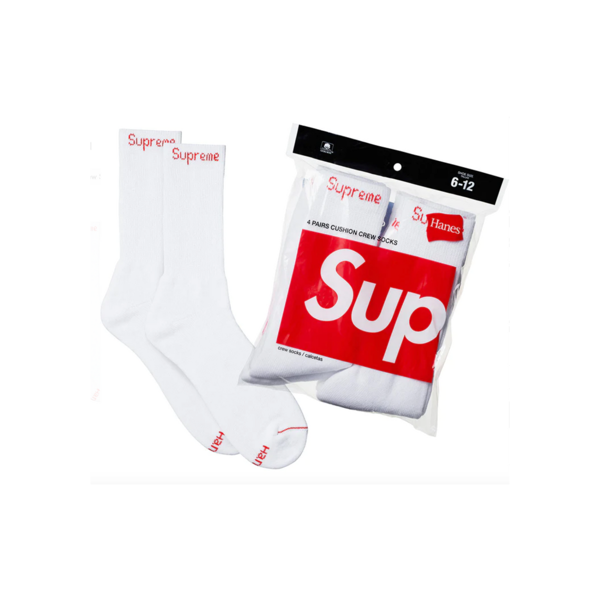 Supreme Hanes Crew Socks (4 Pack) White