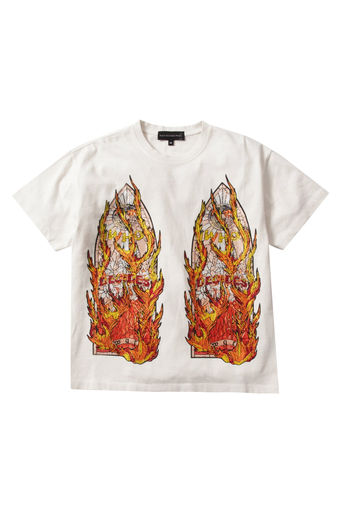 Who Decides War | Rhinestone Flame Glass Jersey "Cloud"