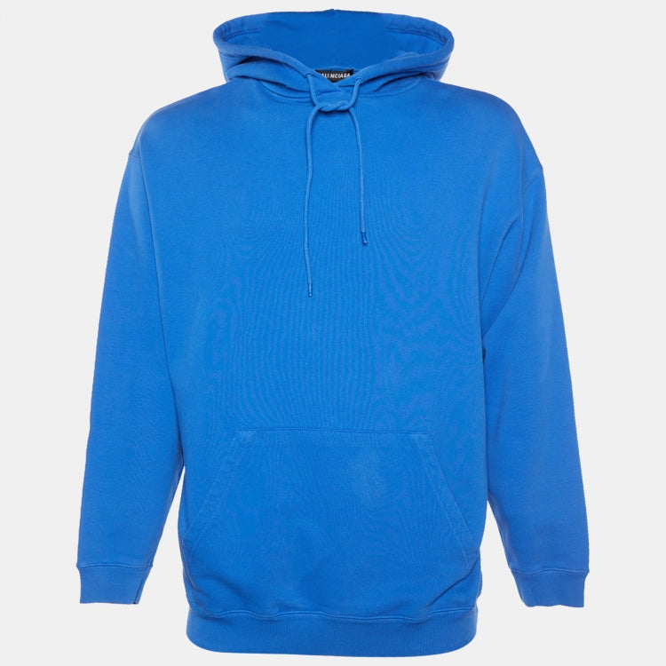 Balenciaga Blue Cotton Knit Logo Printed Oversized Hoodie S