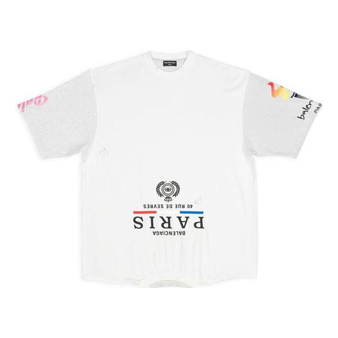 Balenciaga Upside-down Logo T-shirt In 9000 Mix Of White